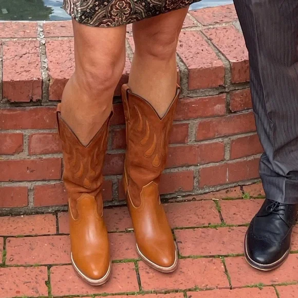 Frye Women's Tall Western Heeled Boots in Cognac Brown - Picture 9 of 14